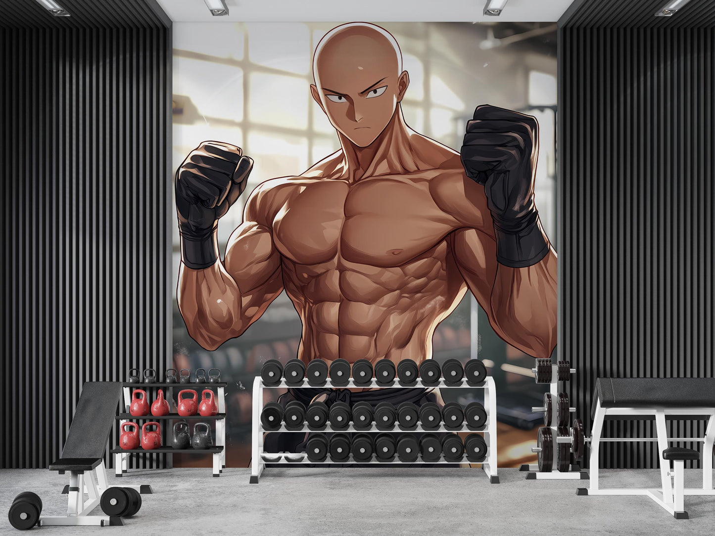 Anime Gym Wall Art - Saitama Workout Poster - Fitness Decor - Bodybuilding Anime Print - Gym Motivation Mural Vn139