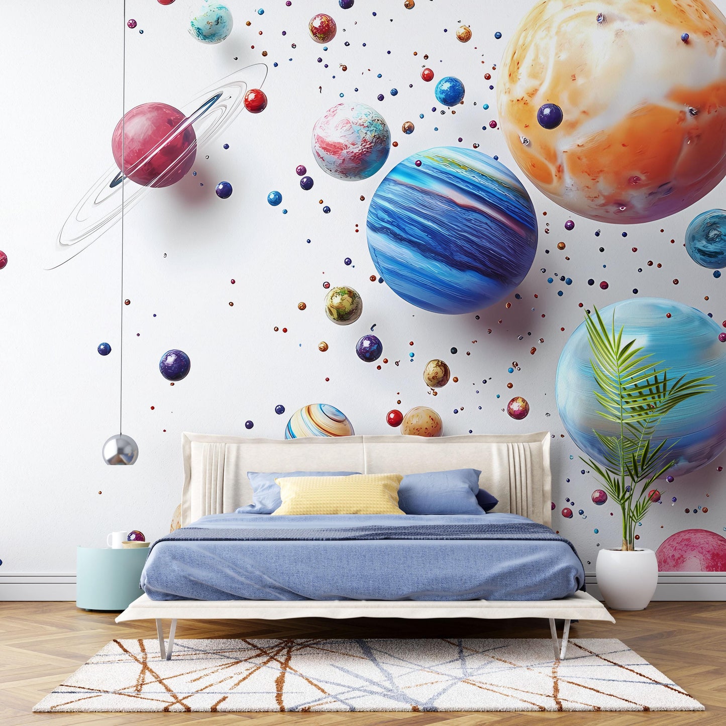 Space Planet Mural Wall Art | Outer Space Bedroom Decor | Galaxy Wallpaper for Kids Room | Planet Wall Print | Astronomy Theme Art Vn051