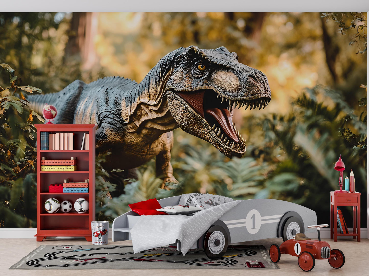 Dinosaur Wall Mural for Kids Room – 3D T-Rex Jungle Wallpaper – Boys Dinosaur Bedroom Decor Vn405