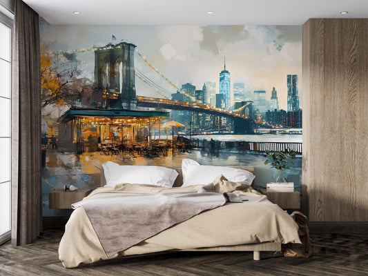 Cityscape Wall Mural - Brooklyn Bridge at Night Art Print Vn370