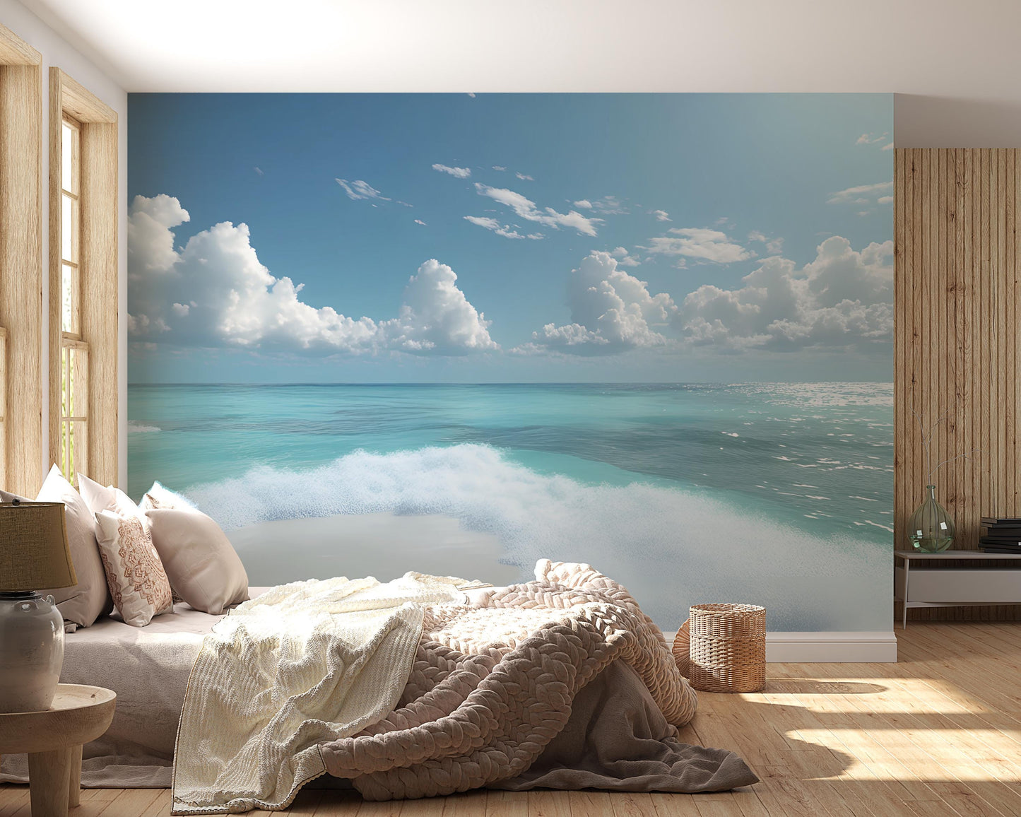 Ocean Beach Wall Mural – Coastal Sea View Wallpaper – Tropical Bedroom Wall Art – Large Ocean Scene Decor Vn284