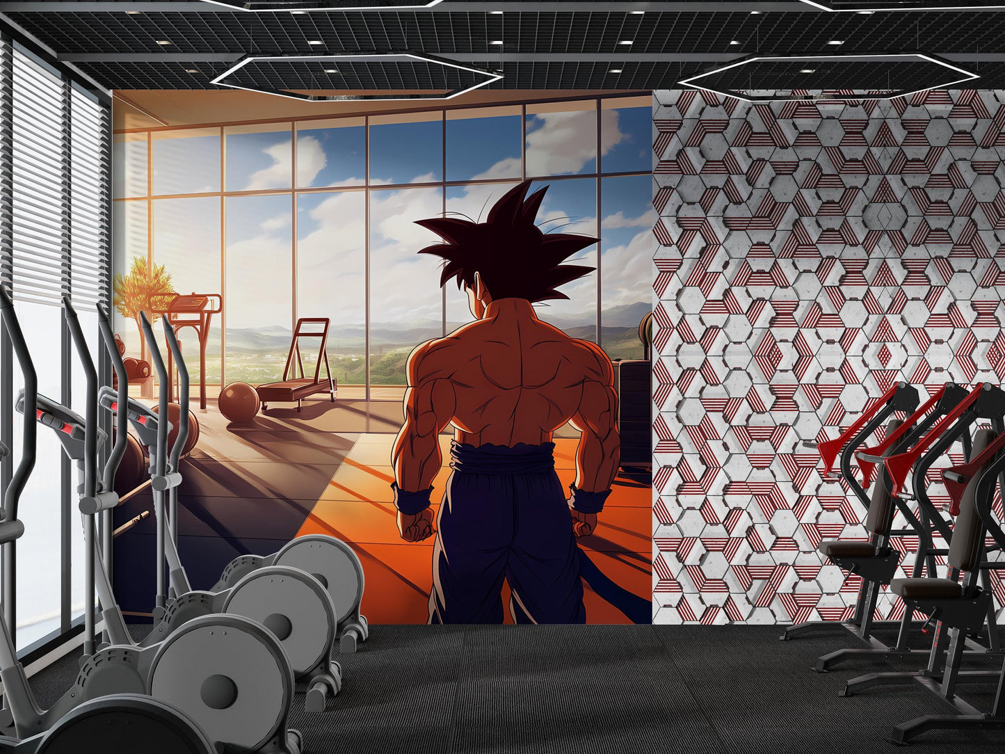 Anime Gym Wall Mural - Goku Inspired Fitness Decor - Motivational Workout Poster - Home Gym Wall Art - Bodybuilding Anime Wallpaper Vn140