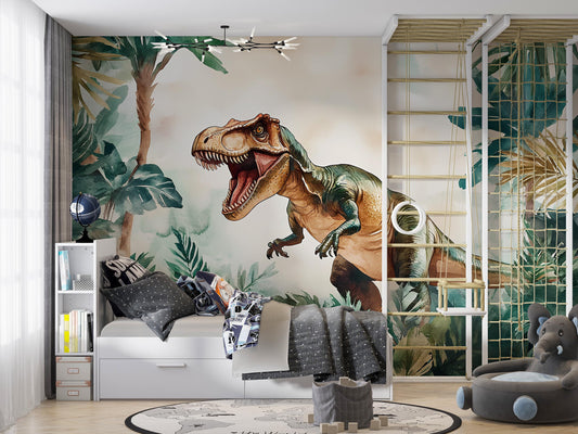 Dinosaur Wall Mural for Kids Room β T-Rex Jungle Wallpaper β Boys Nursery Wall Art β Prehistoric Safari Theme DΓ©cor Vn408