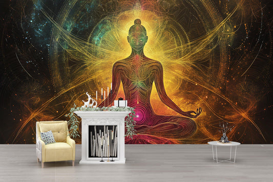 Spiritual Yoga Wall Art | Chakra Meditation Poster | Boho Cosmic Energy Tapestry | Enlightenment Zen Home Decor Vn478