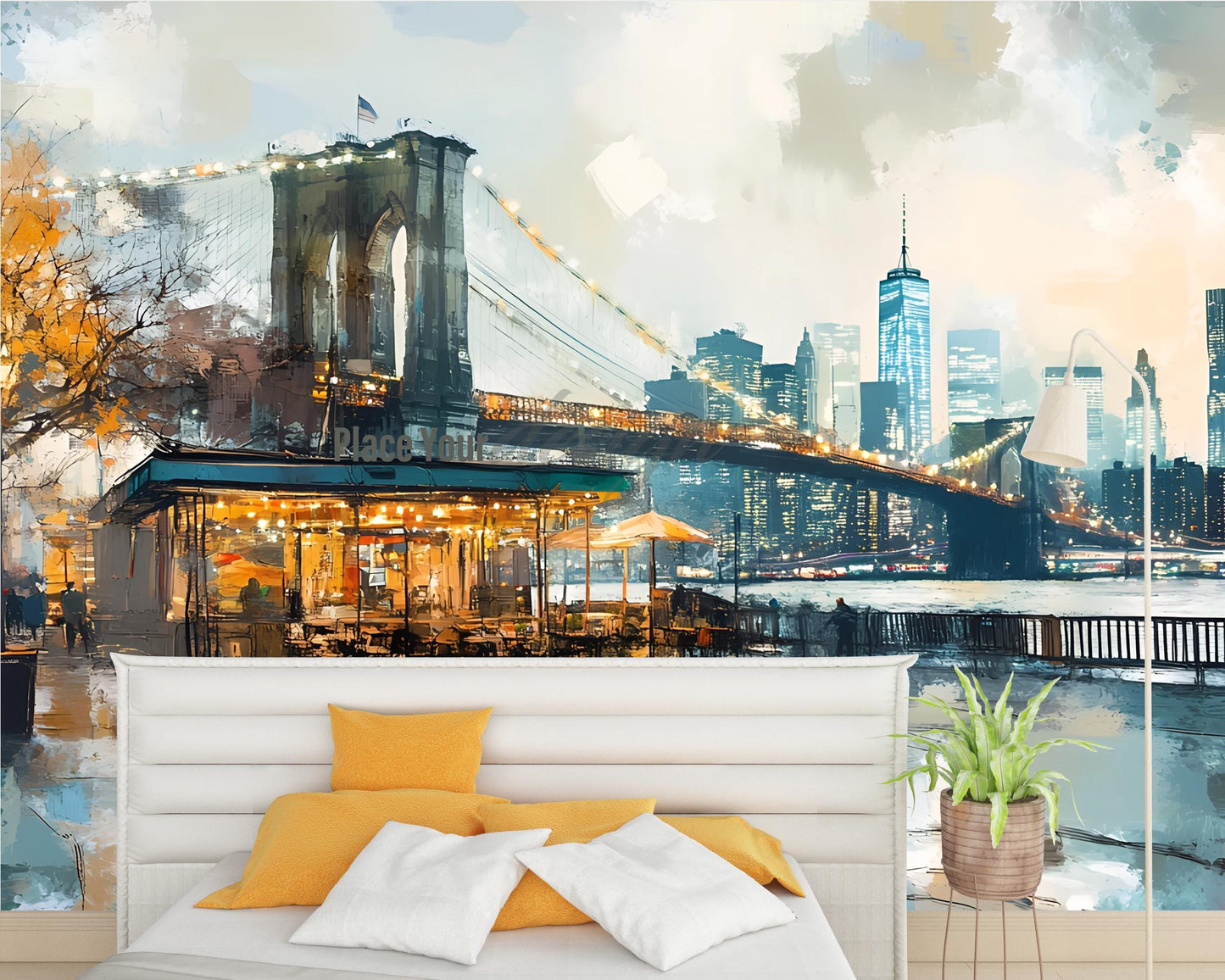 Cityscape Wall Mural - Brooklyn Bridge at Night Art Print Vn370
