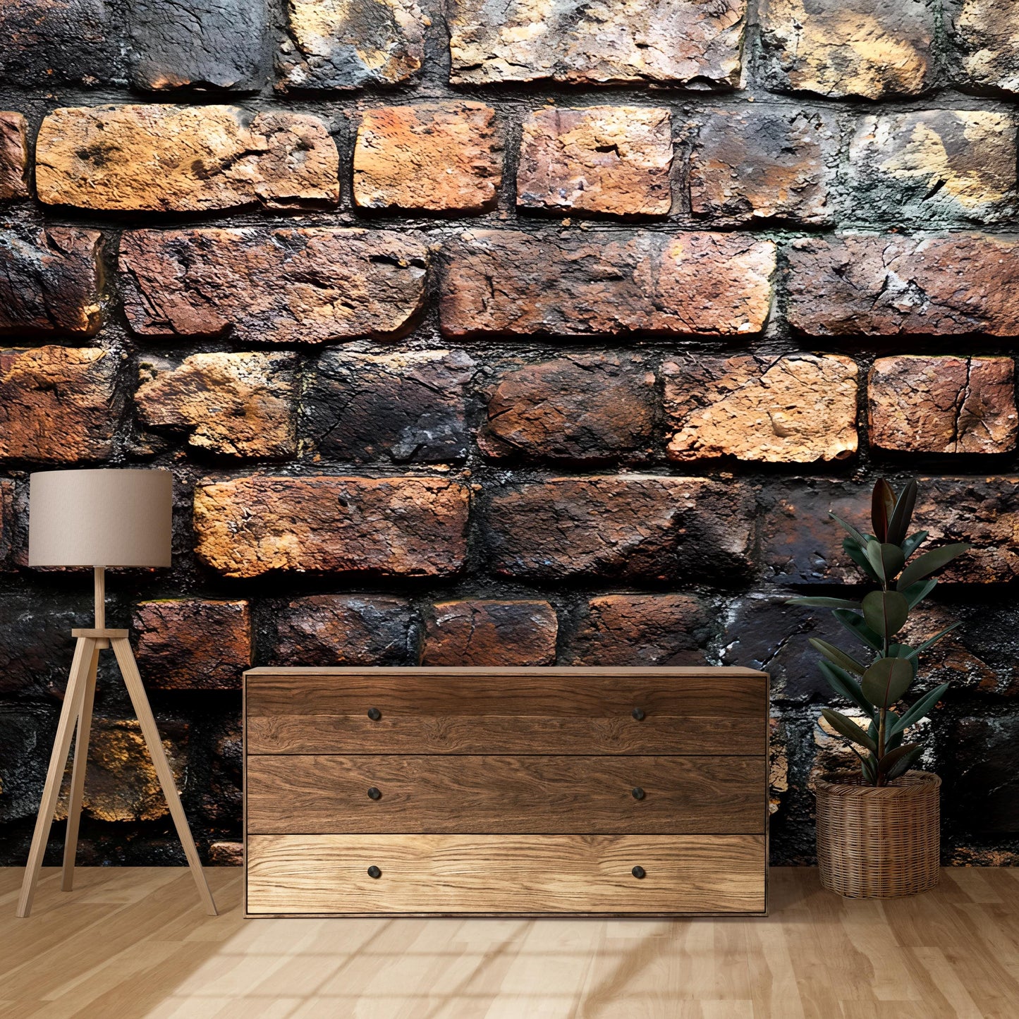 Modern Industrial Brick Wall Art | Urban Loft Living Room Decor | Rustic Brick Texture Print Vn239
