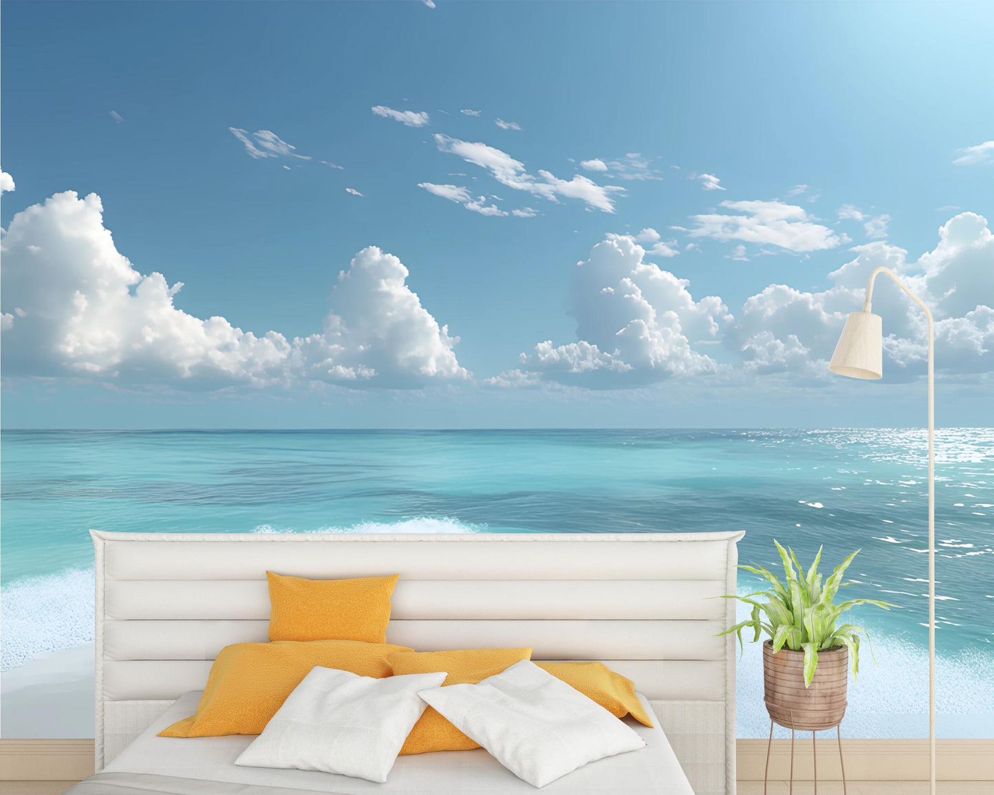 Ocean Beach Wall Mural – Coastal Sea View Wallpaper – Tropical Bedroom Wall Art – Large Ocean Scene Decor Vn284