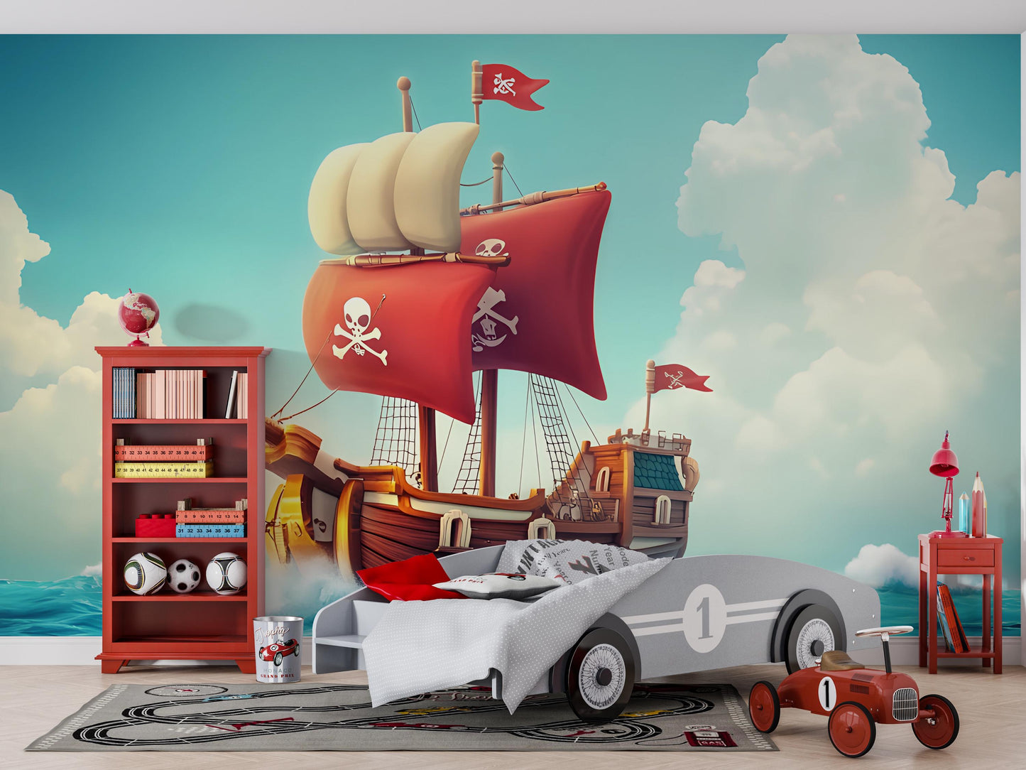 Pirate Ship Wall Mural for Kids Room – Nautical Adventure Nursery Decor Vn 307