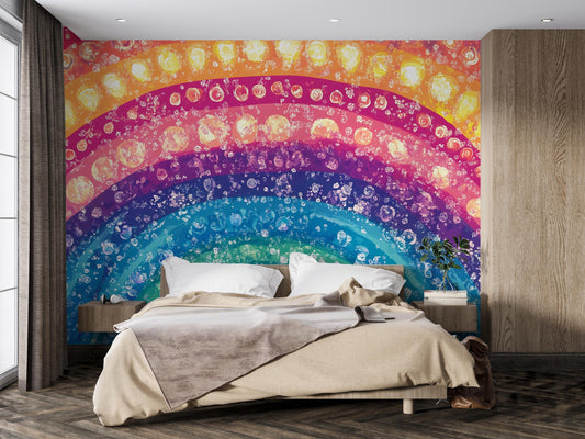 Rainbow Wall Mural for Bedroom β Abstract Watercolor Rainbow Wallpaper β Colorful Modern Bedroom Decor Vn399