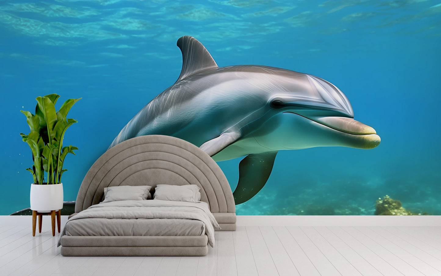 Ocean Dolphin Wall Mural for Bedroom – 3D Underwater Sea Life Wallpaper – Nautical Marine Decor for Kids & Adults Vn255