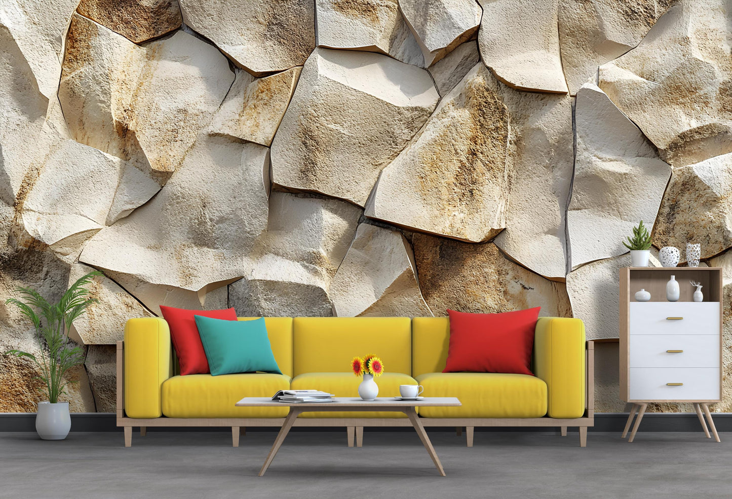3D Textured Rock Wall Mural | Realistic Stone Pattern Wallpaper | Modern Living Room Art Decor | Peel & Stick Removable Mural Vn245