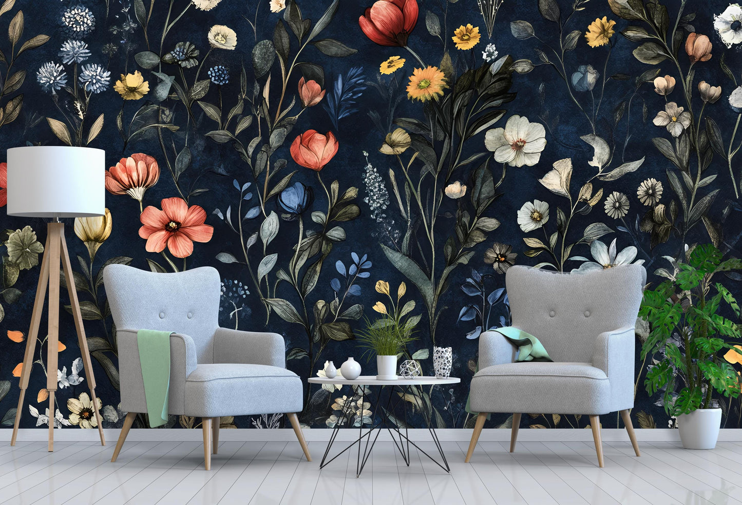Dark Floral Botanical Wallpaper – Vintage Garden Mural for Living Room, Removable Peel and Stick Wall Art Vn184