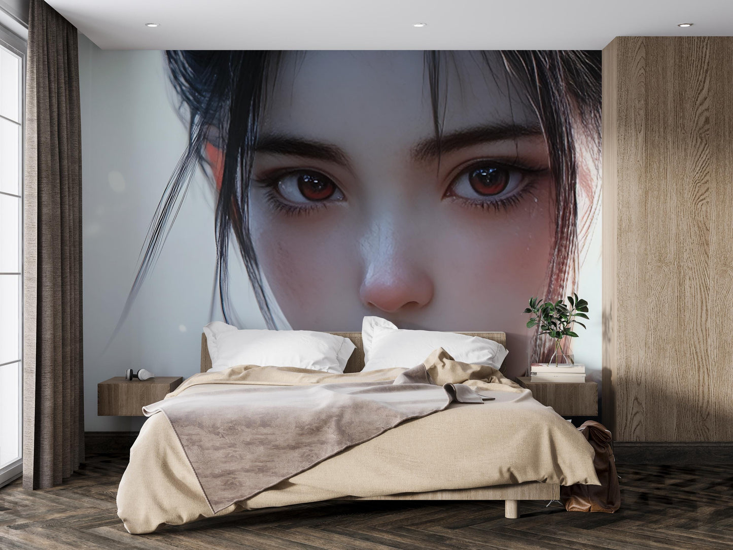 Anime Girl Wall Mural - Large Aesthetic Bedroom Art, 3D Fantasy Face Wallpaper, Modern Anime Home Decor Vn353