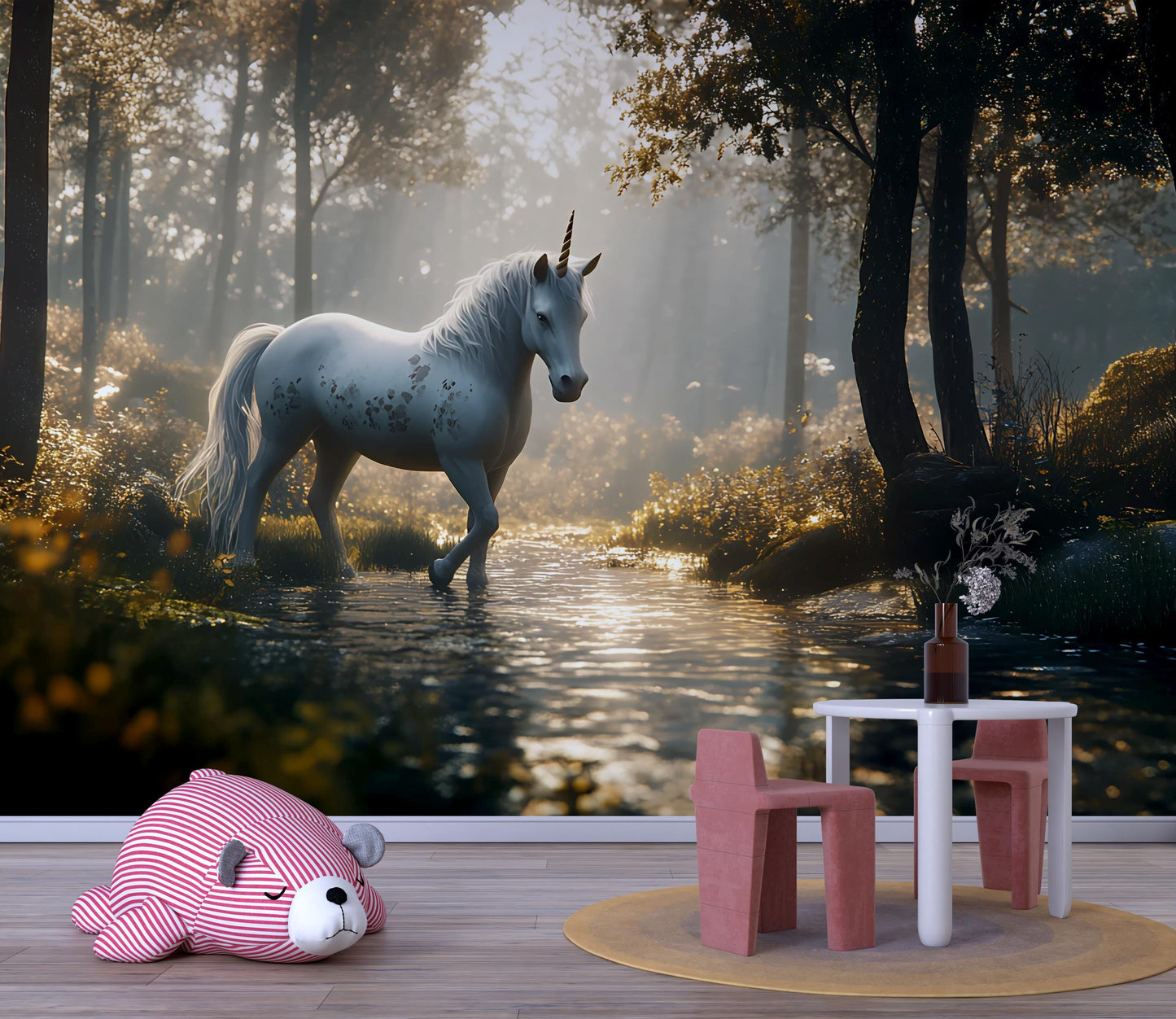 Magical Unicorn Forest Wall Mural for Kids Room | Fantasy Woodland Wallpaper Vn 300