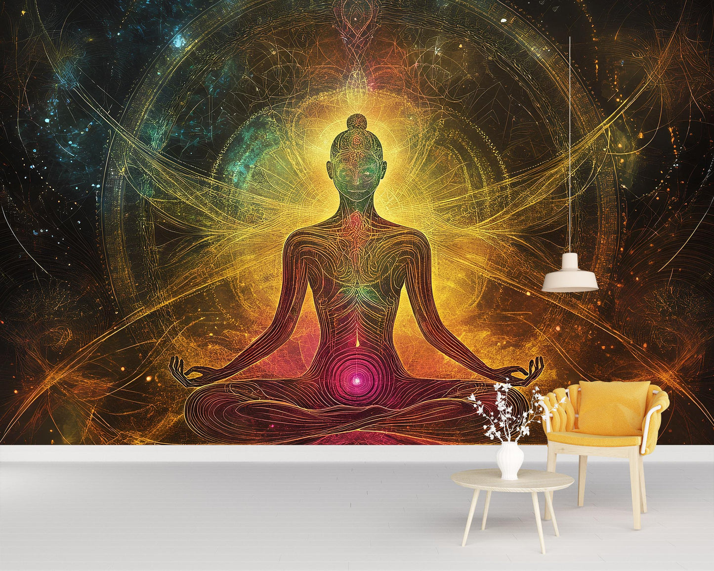 Spiritual Yoga Wall Art | Chakra Meditation Poster | Boho Cosmic Energy Tapestry | Enlightenment Zen Home Decor Vn478