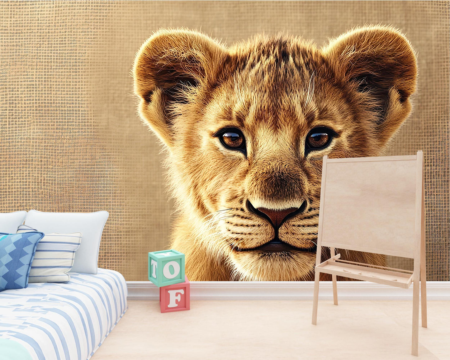 Lion Cub Wall Mural for Kids Room – Safari Animal Nursery Wallpaper – Jungle Theme Baby Room Decor Vn273