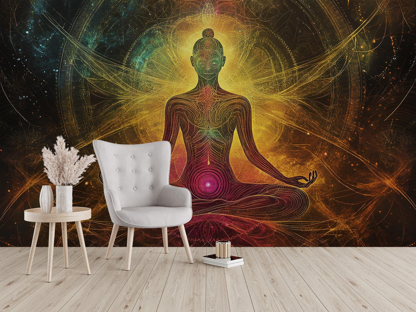 Spiritual Yoga Wall Art | Chakra Meditation Poster | Boho Cosmic Energy Tapestry | Enlightenment Zen Home Decor Vn478