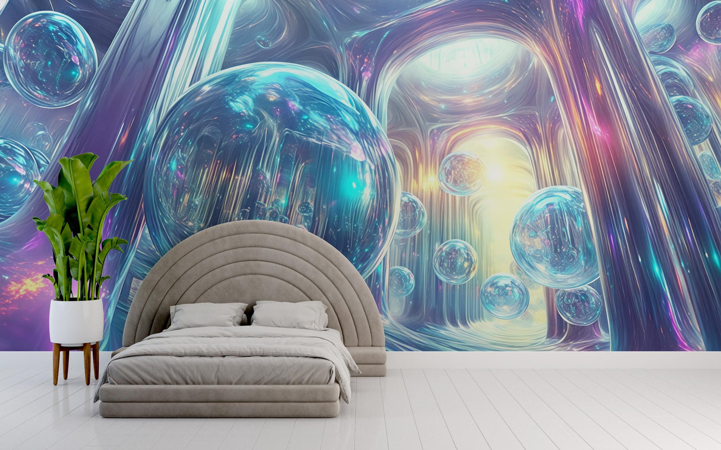 Futuristic Space Wall Mural for Bedroom – 3D Sci-Fi Abstract Galaxy Art Wallpaper Vn568