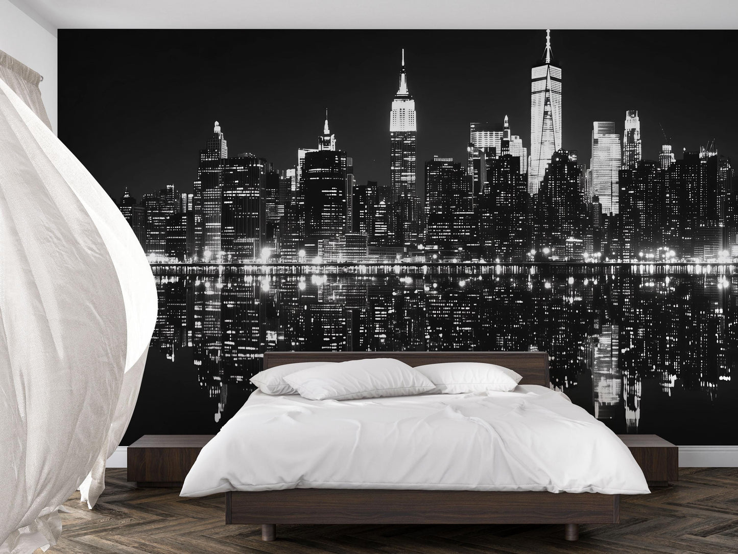 NYC Skyline Wall Mural – Black White Cityscape Wallpaper, Modern Living Room Decor Vn883