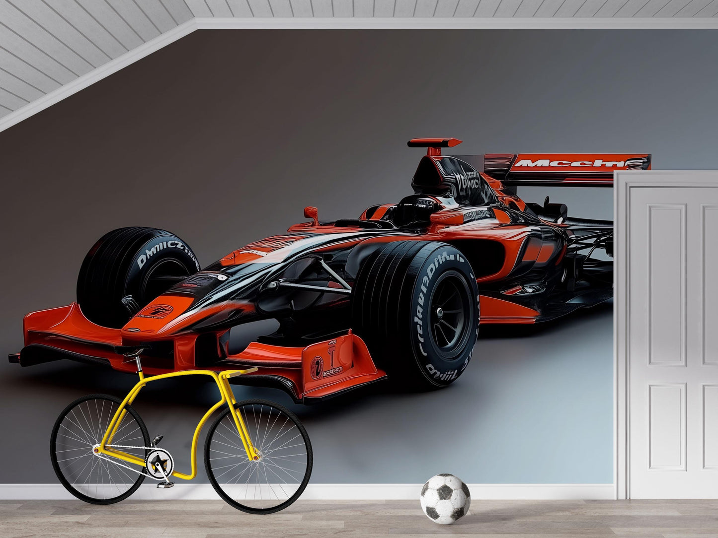 Formula 1 Wall Mural – McLaren Racing Car Wallpaper for Boys Bedroom & Gamer Room Vn878