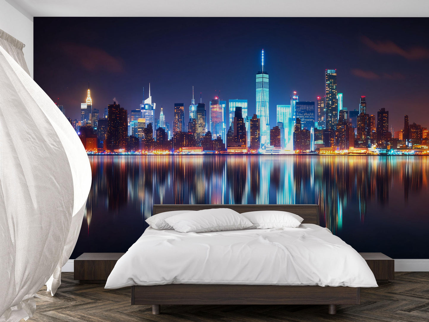 NYC Skyline Wall Mural – Manhattan Night Lights Wallpaper Vn892