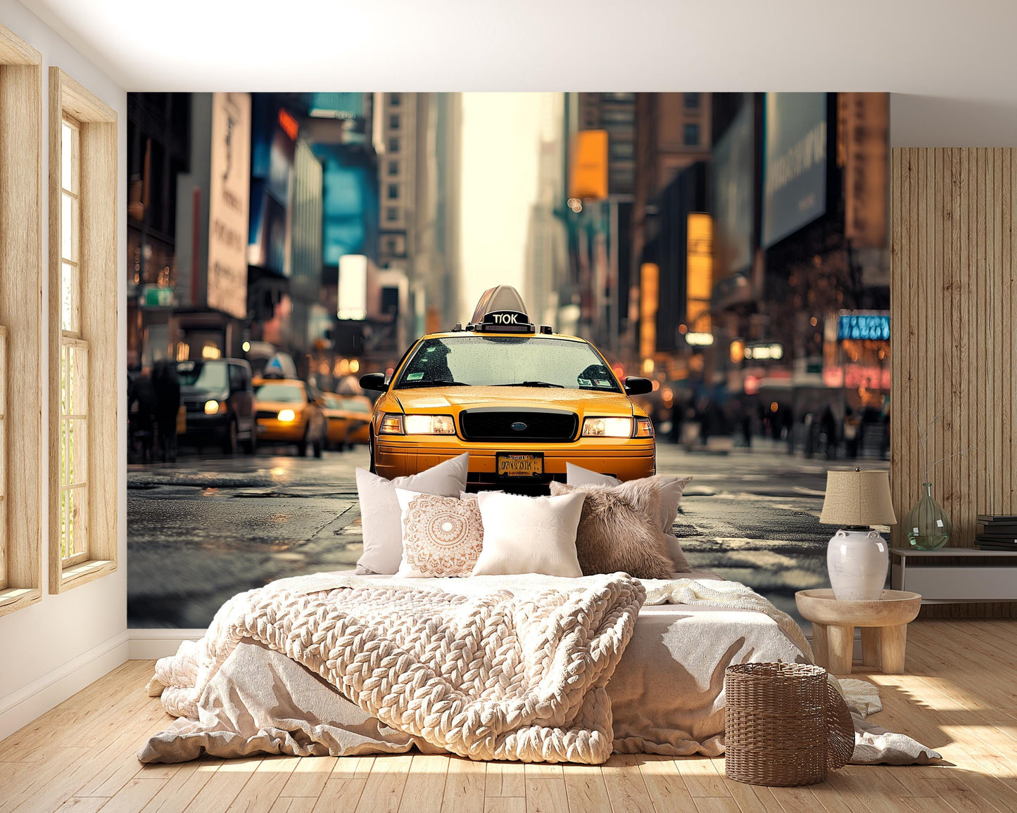 NYC Yellow Taxi Wall Mural – New York Street Wallpaper, Abstract Wallpaper Vn902