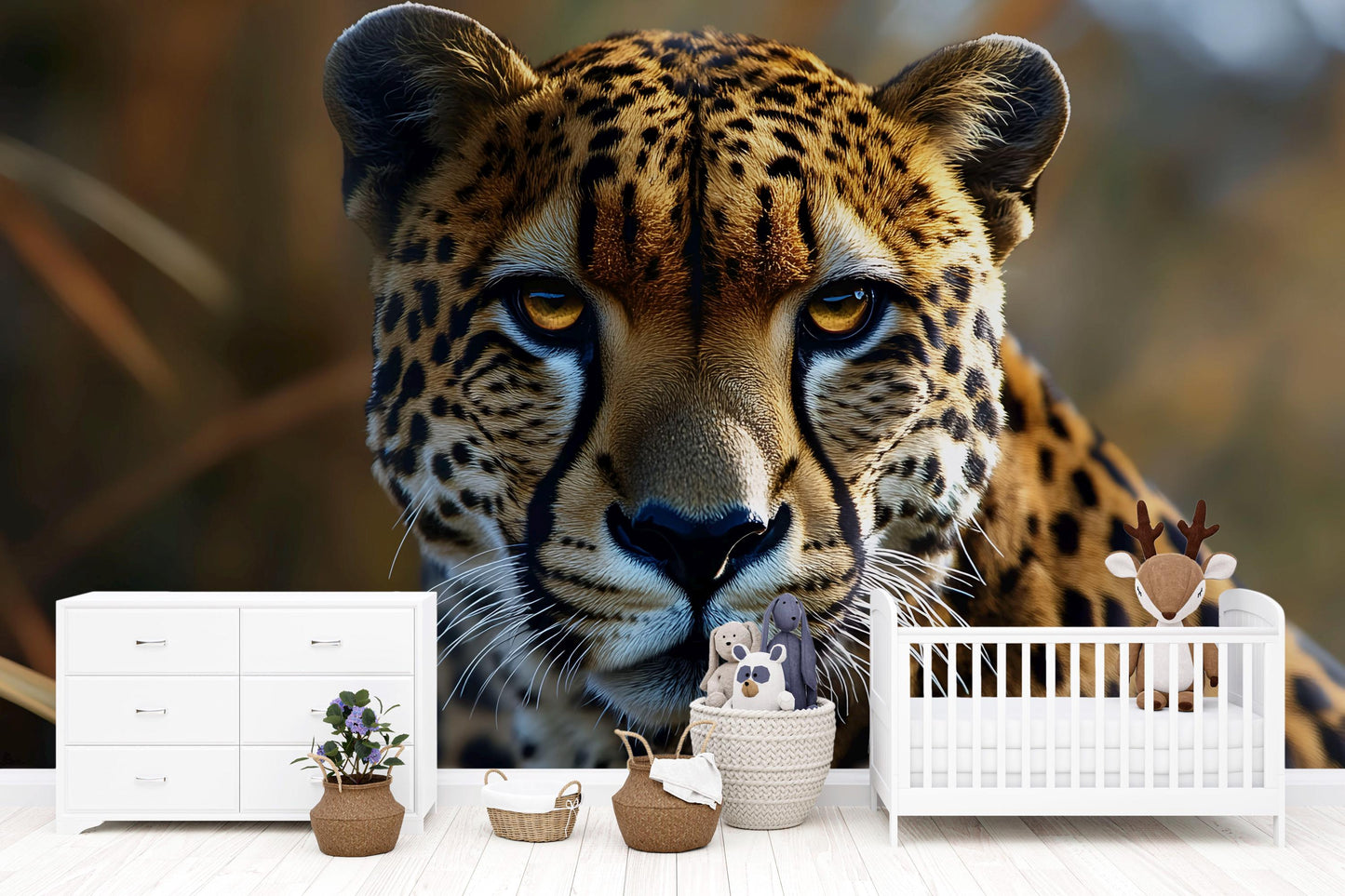 Cheetah Face Wall Mural – Realistic Big Cat Wildlife Wallpaper for Bedroom or Living Room Vn780