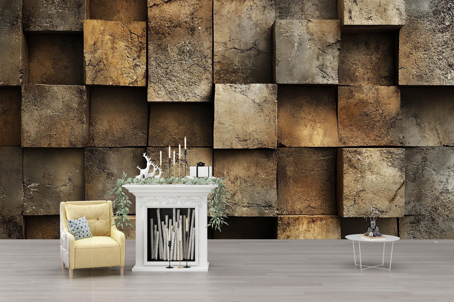 3D Stone Texture Wall Mural – Rustic Faux Brick Wallpaper for Living Room Vn655