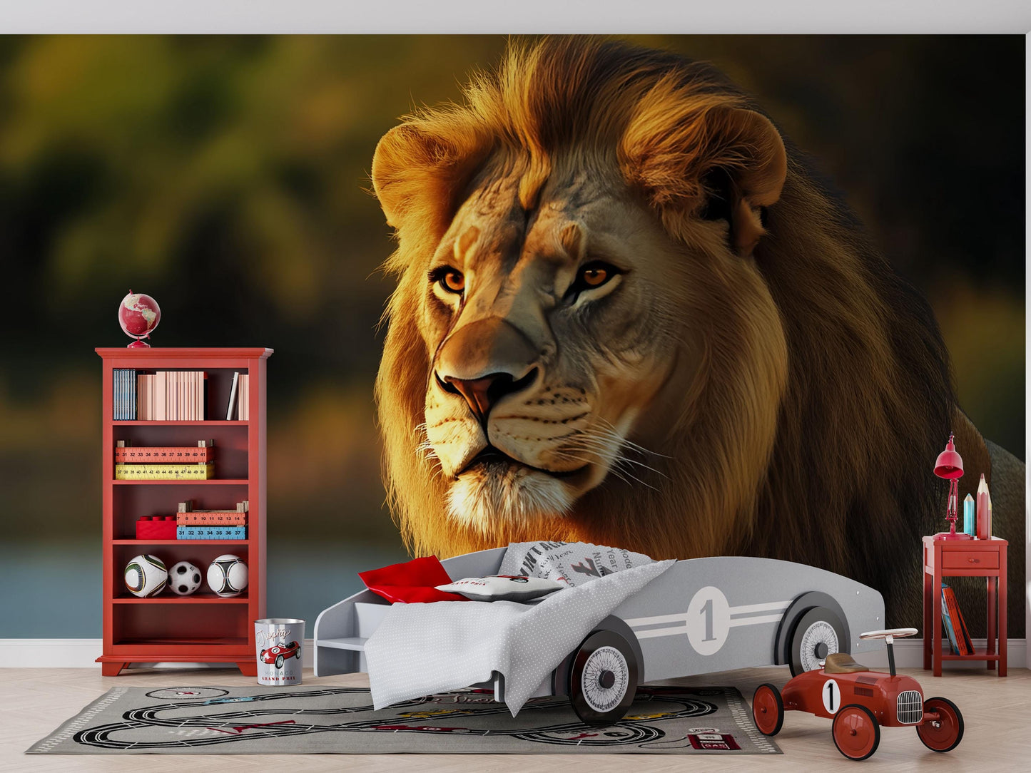 Lion Wall Mural – Safari Jungle Wallpaper, Majestic Wildlife Accent Wall for Kids Room or Nursery Vn863