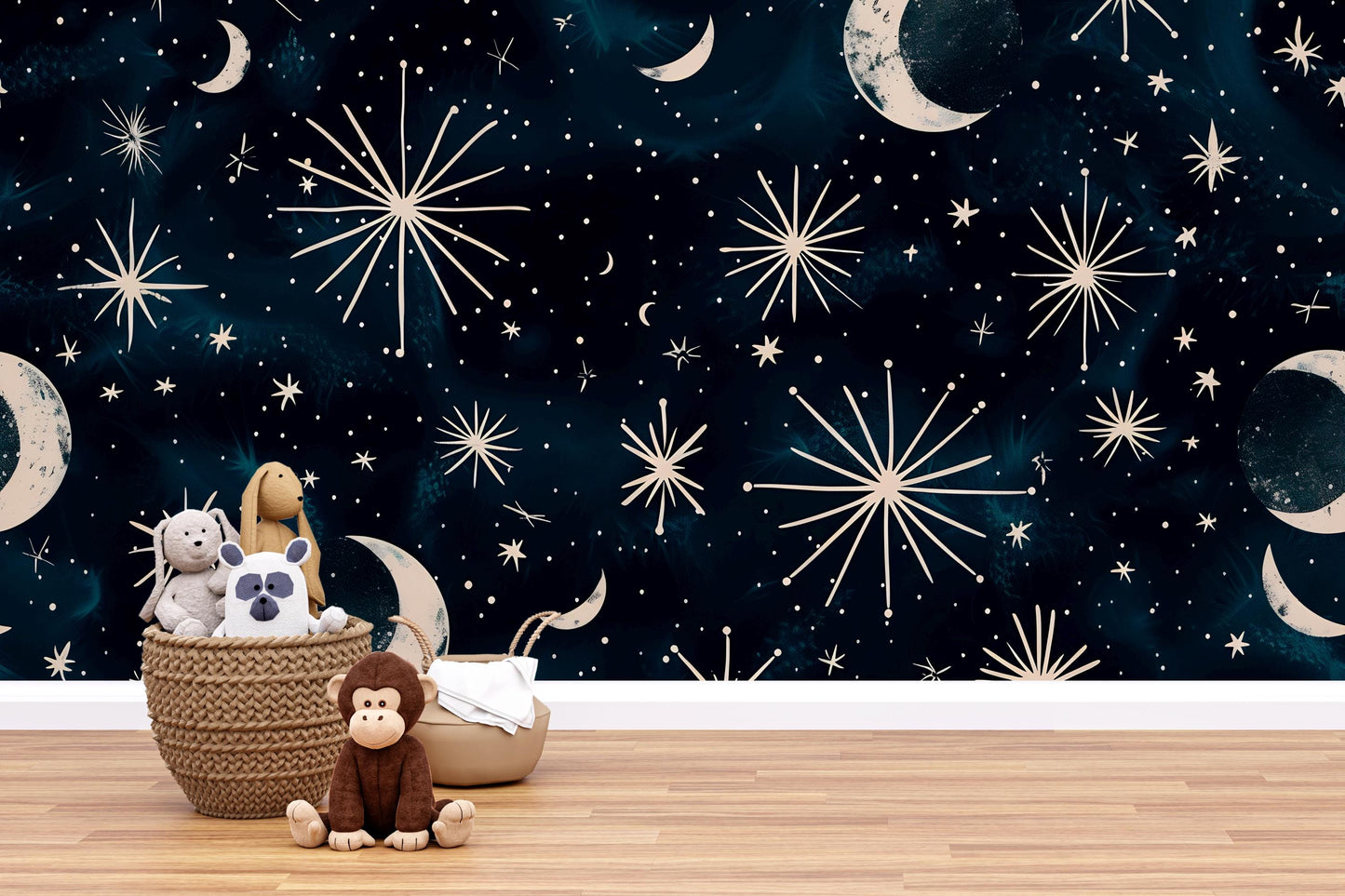 Celestial Star Wallpaper – Night Sky Moon and Stars Wall Mural for Bedroom or Nursery Vn1012