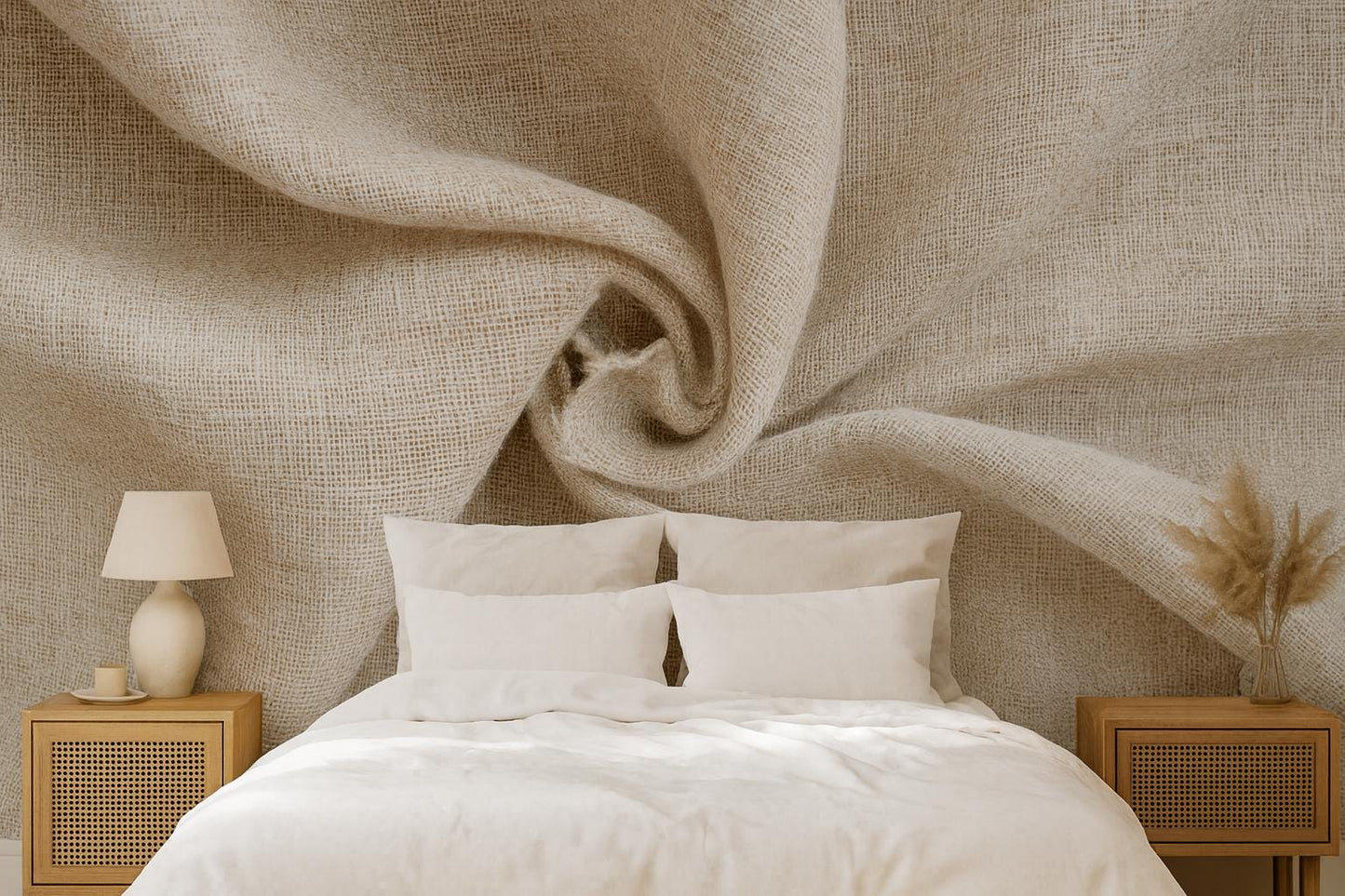 Neutral Linen Texture Wall Mural – Minimalist Beige Fabric Design Wallpaper Vn838