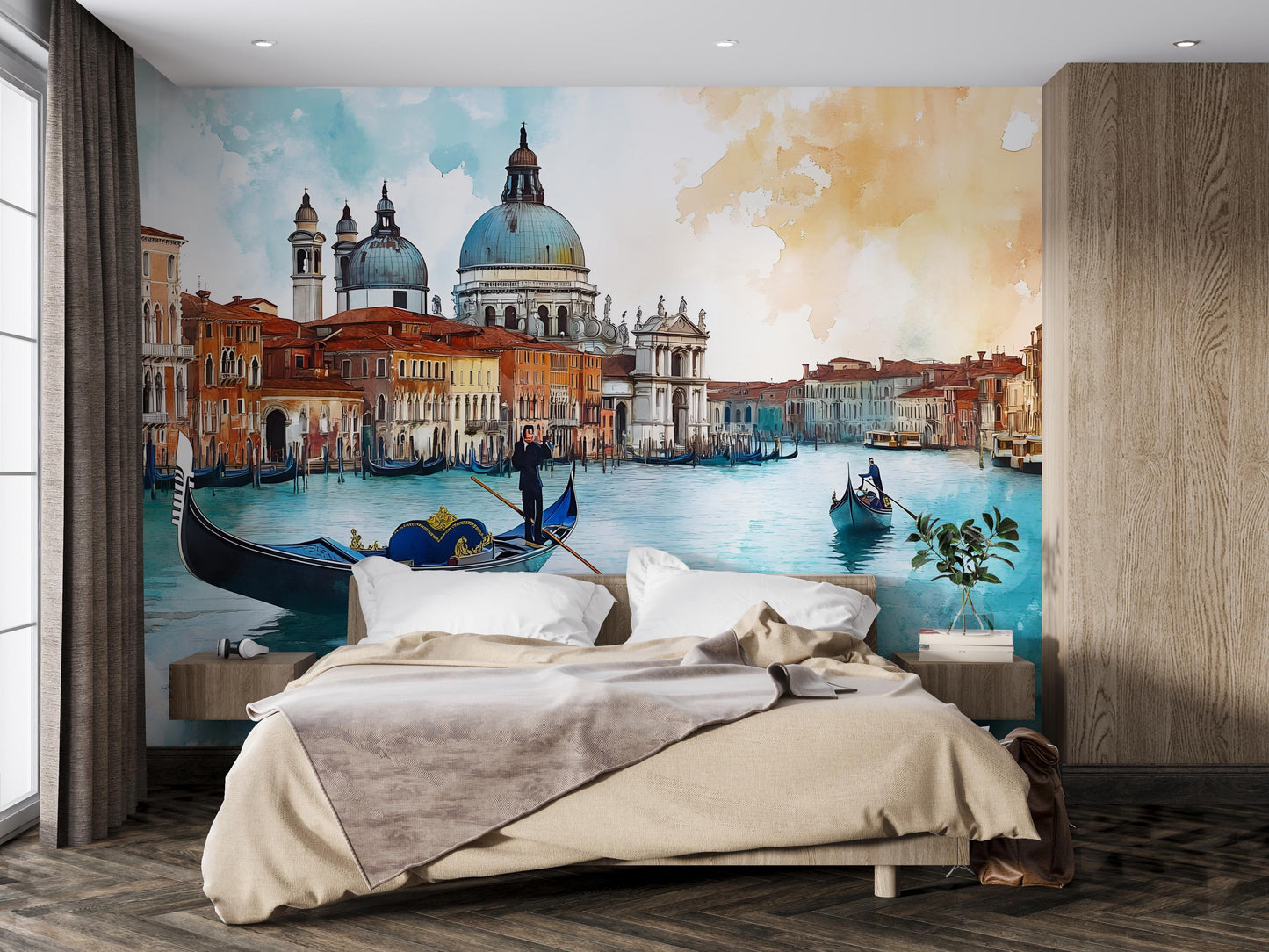 Venice Gondola Basilica Wall Mural – Watercolor Italy Grand Canal Wallpaper for Living Room & Bedroom Vn921