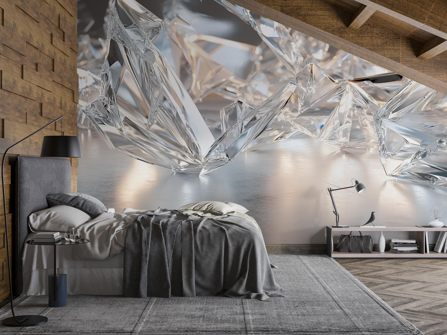 Crystal Wall Mural for Bedroom – Modern Abstract 3D Wallpaper – Luxury Crystal Art Decor Vn572