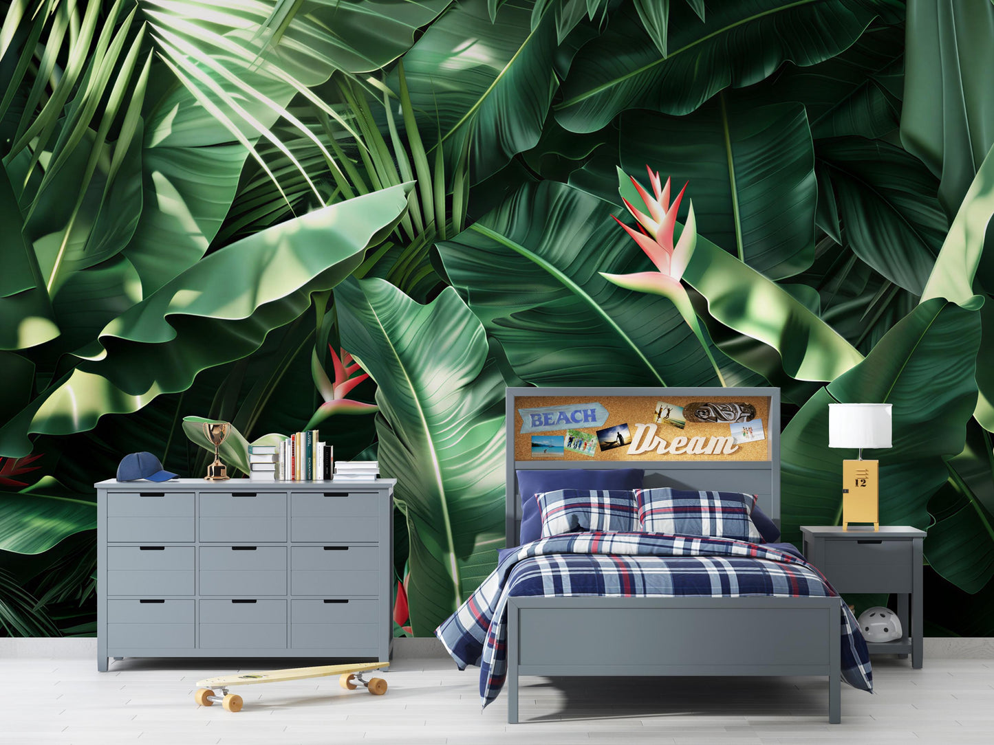 Tropical Jungle Leaf Wall Mural – Bold Green Botanical Wallpaper with Exotic Plants Vn1052