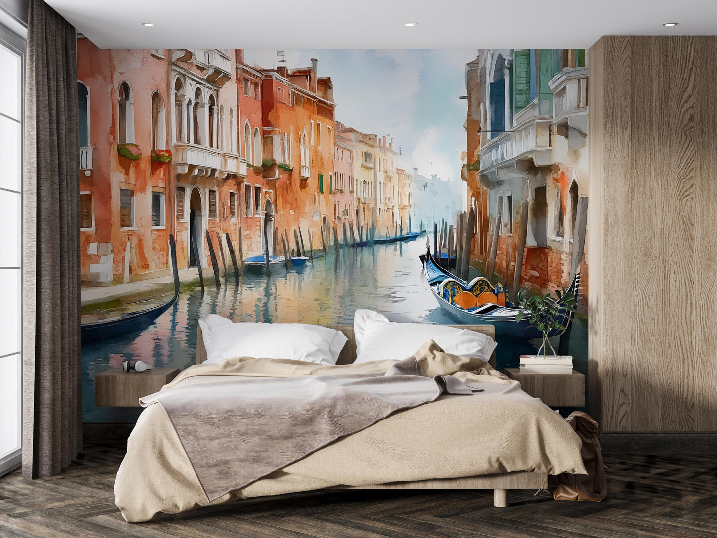 Venice Canal Gondola Wall Mural – Watercolor Italy Wallpaper Vn919