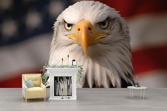 Patriotic Office Wall Mural | Bald Eagle with USA Flag | Modern Workspace Art Vn714