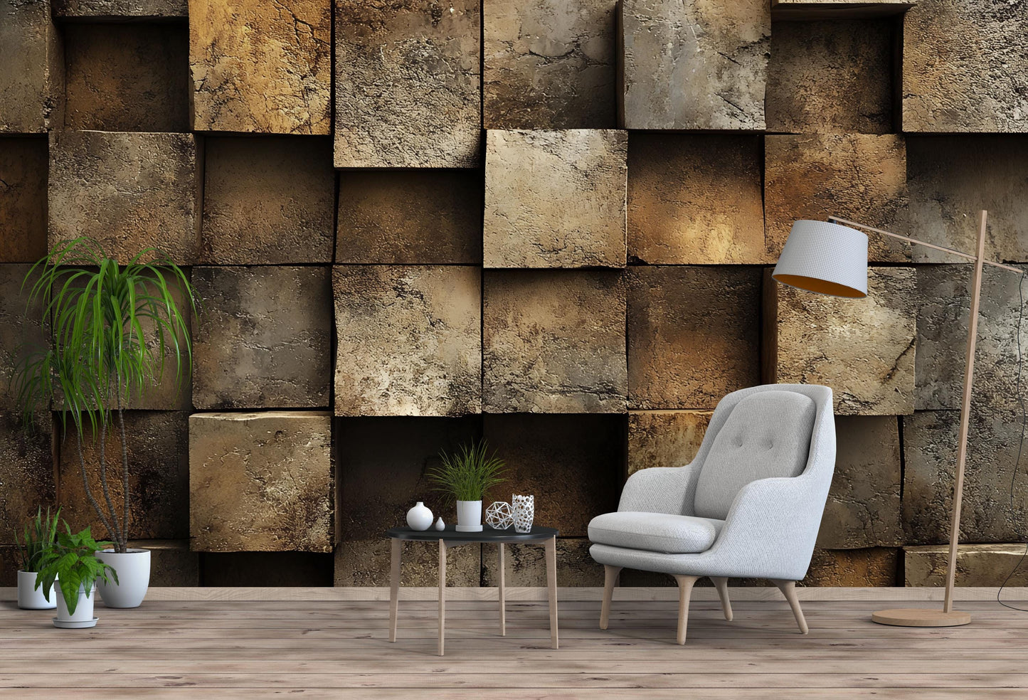 3D Stone Texture Wall Mural – Rustic Faux Brick Wallpaper for Living Room Vn655