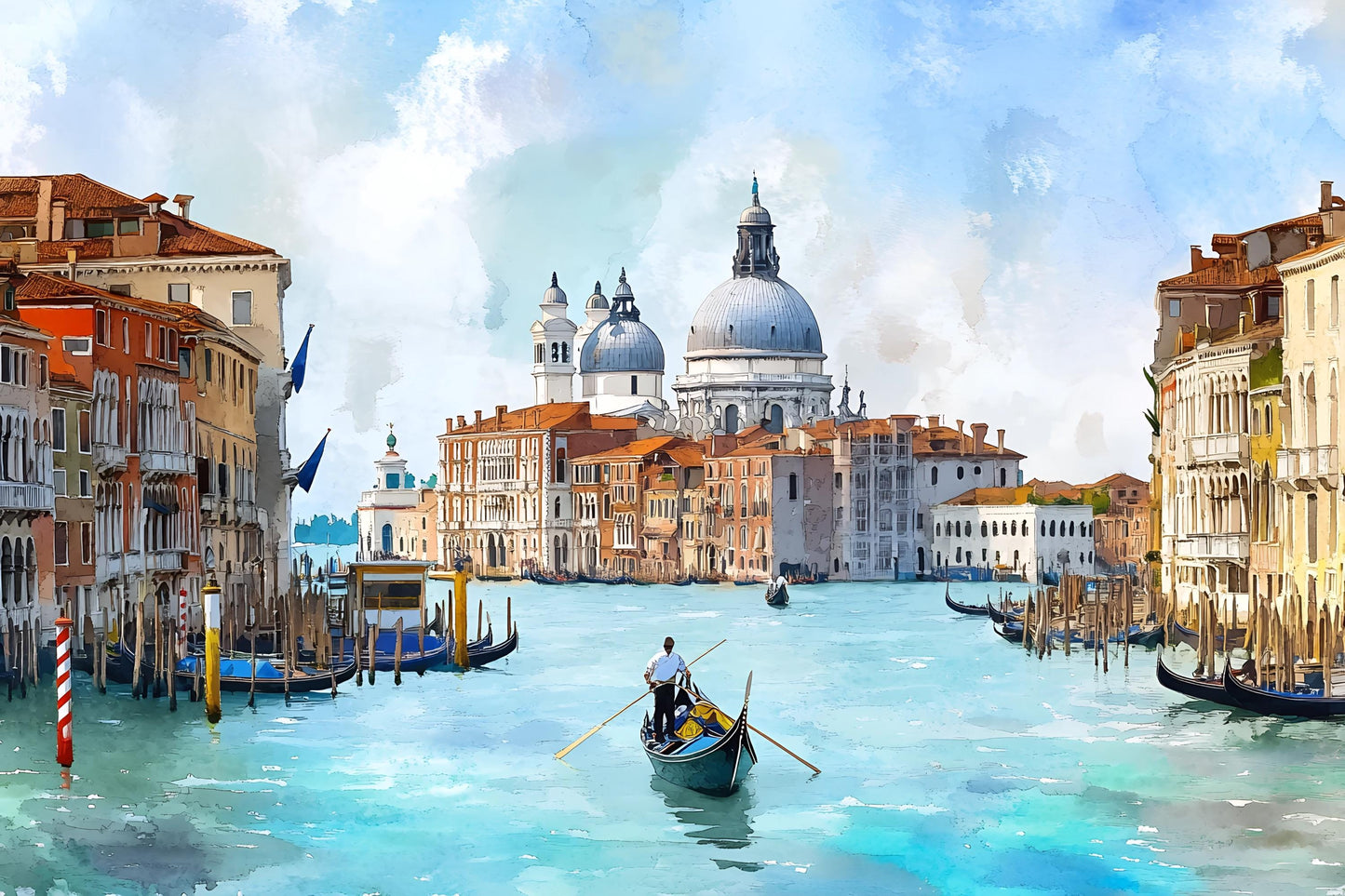 Venice Canal Wall Mural – Watercolor Italy Cityscape Wallpaper Vn917
