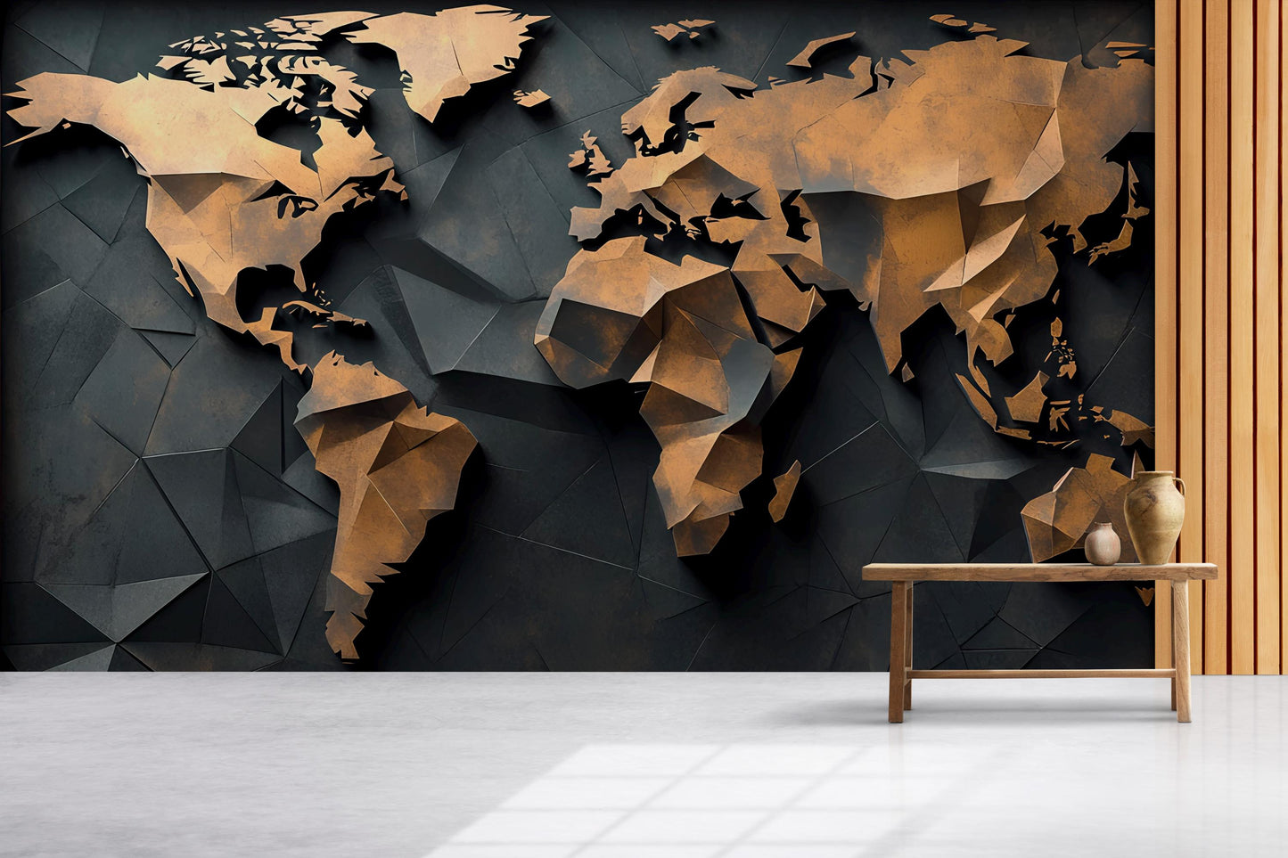 3D World Map Wall Mural Office Decor | Modern Geography Wall Art | Global Workspace Wallpaper | Abstract Map Wall Panel Vn418