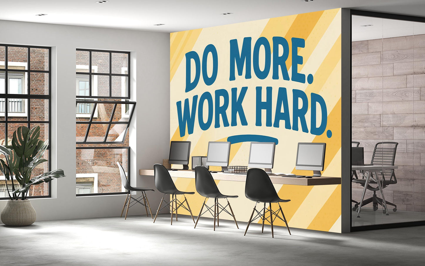 Motivational Office Wall Mural – Do More Work Hard Quote, Modern Workplace Decor Wallpaper Vn888