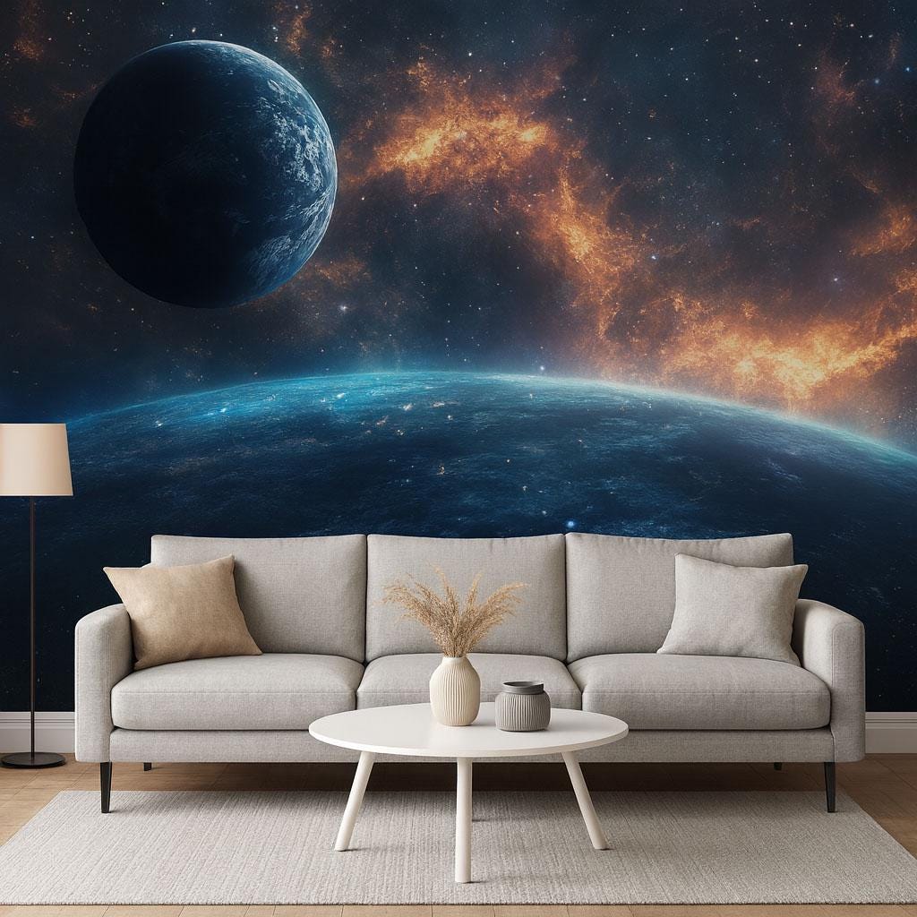 Planet Earth Wall Mural – Outer Space Galaxy Wallpaper, Cosmic Accent Wall for Living Room or Bedroom Vn864