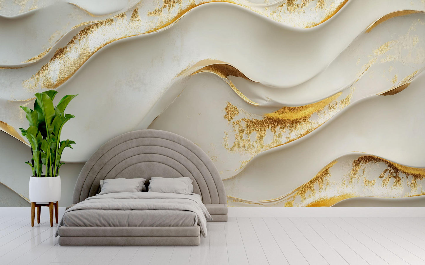 Gold Wave Textured Wall Mural – Modern 3D Luxury Accent Wallpaper  Vn774