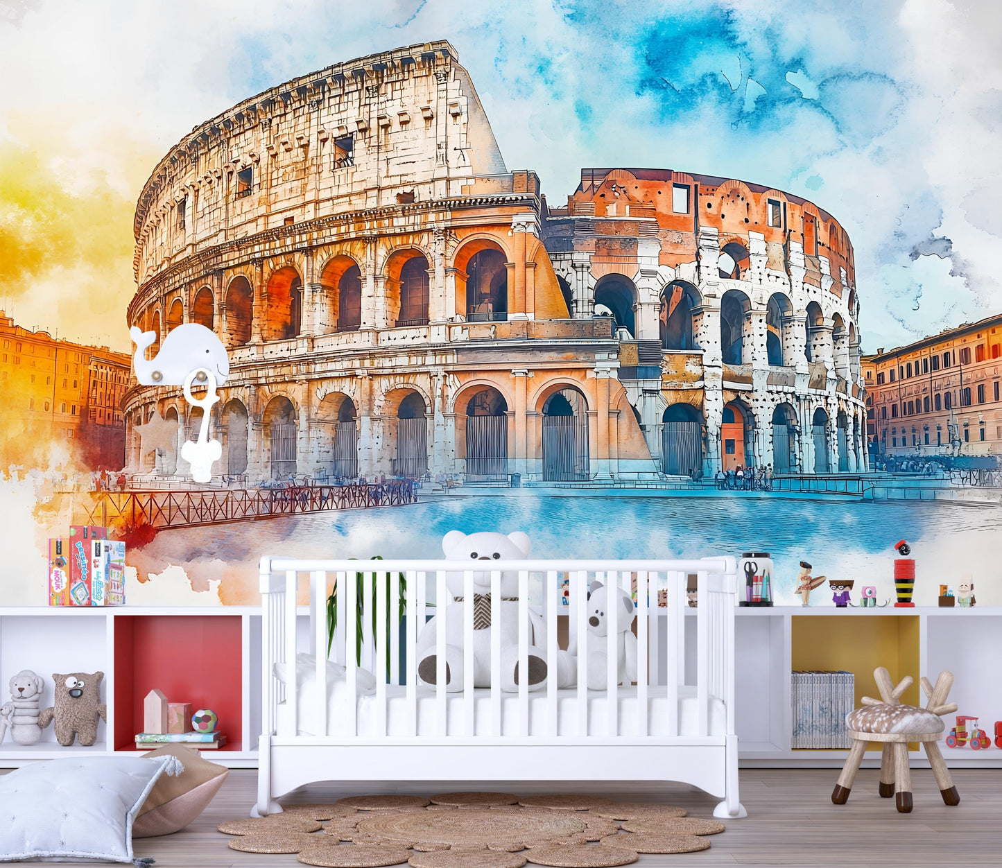 Rome Colosseum Wall Mural – Watercolor Ancient Italy Landmark Wallpaper Vn925