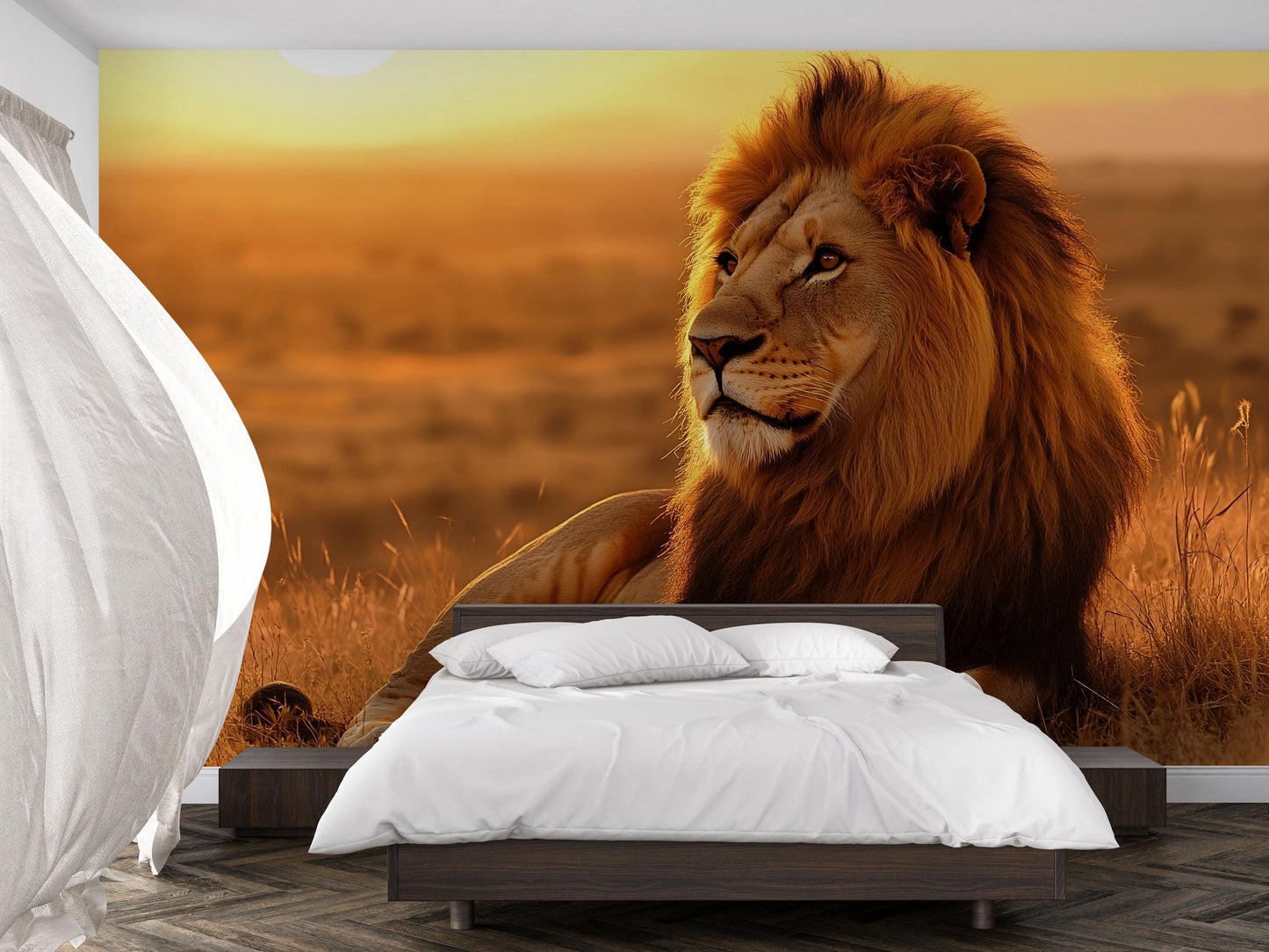 Lion Wall Mural – Safari Wildlife Wallpaper, Majestic King of the Jungle Accent Wall for Living Room or Bedroom Vn861