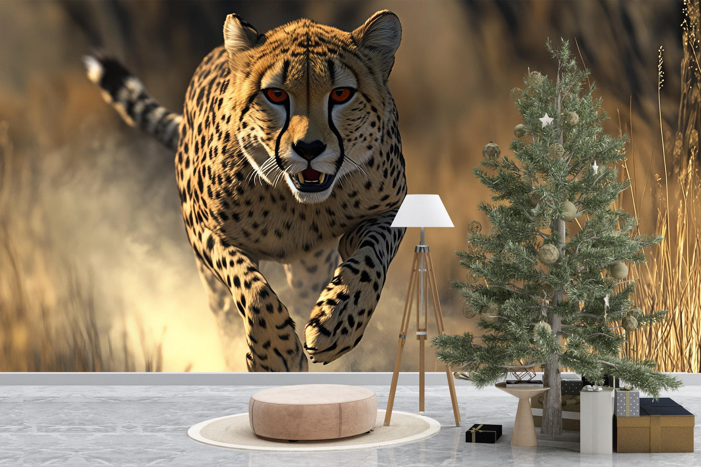 Cheetah Wall Mural | Wild Animal Safari Wallpaper | 3D Jungle Art | Bold Wildlife Decor for Living Room or Office Vn536