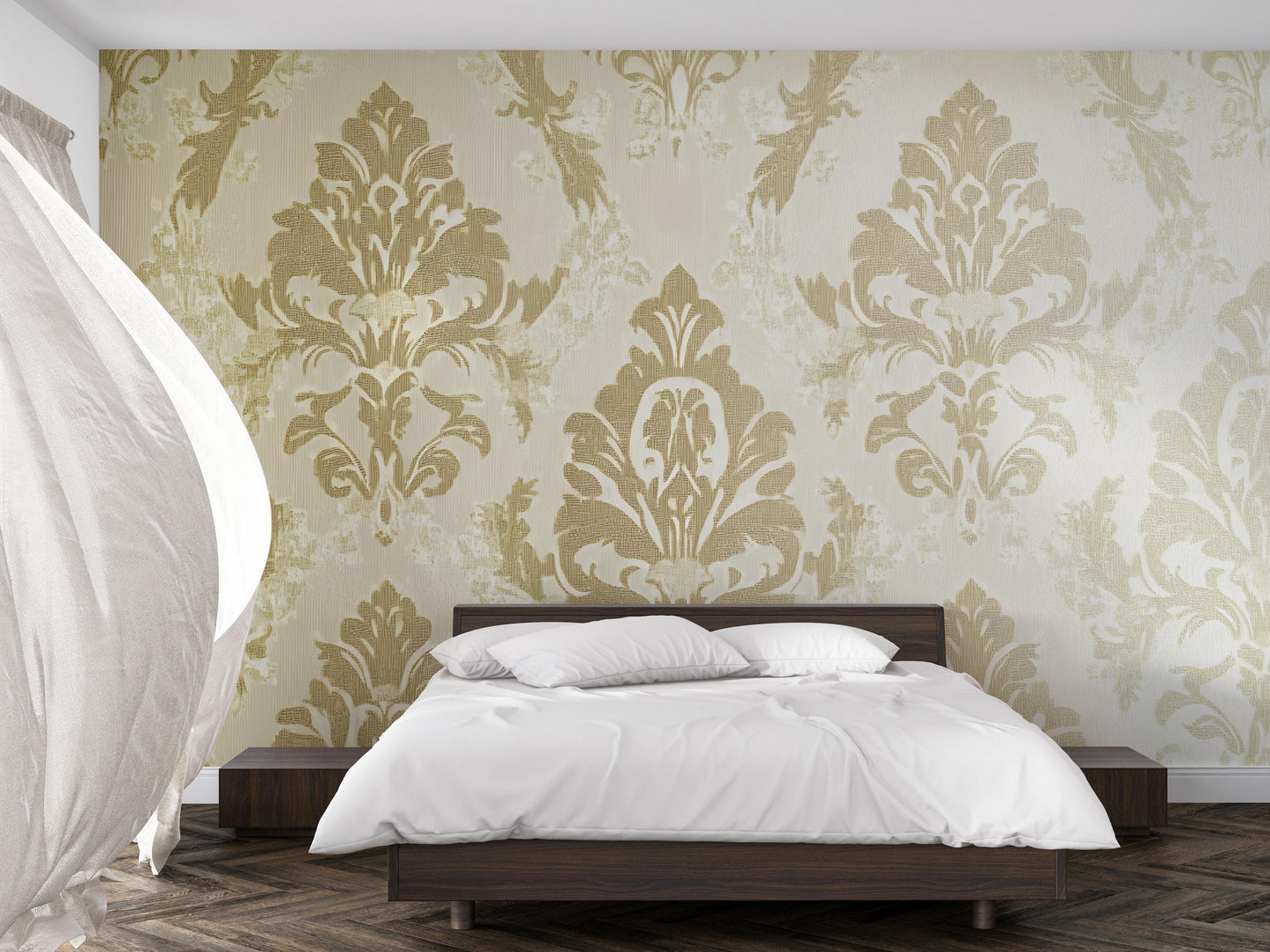 Modern Minimalist Floor Bed with Semi-Circle Headboard | Neutral Grey Upholstered Platform Bed | Low Profile Bed Frame Vn636