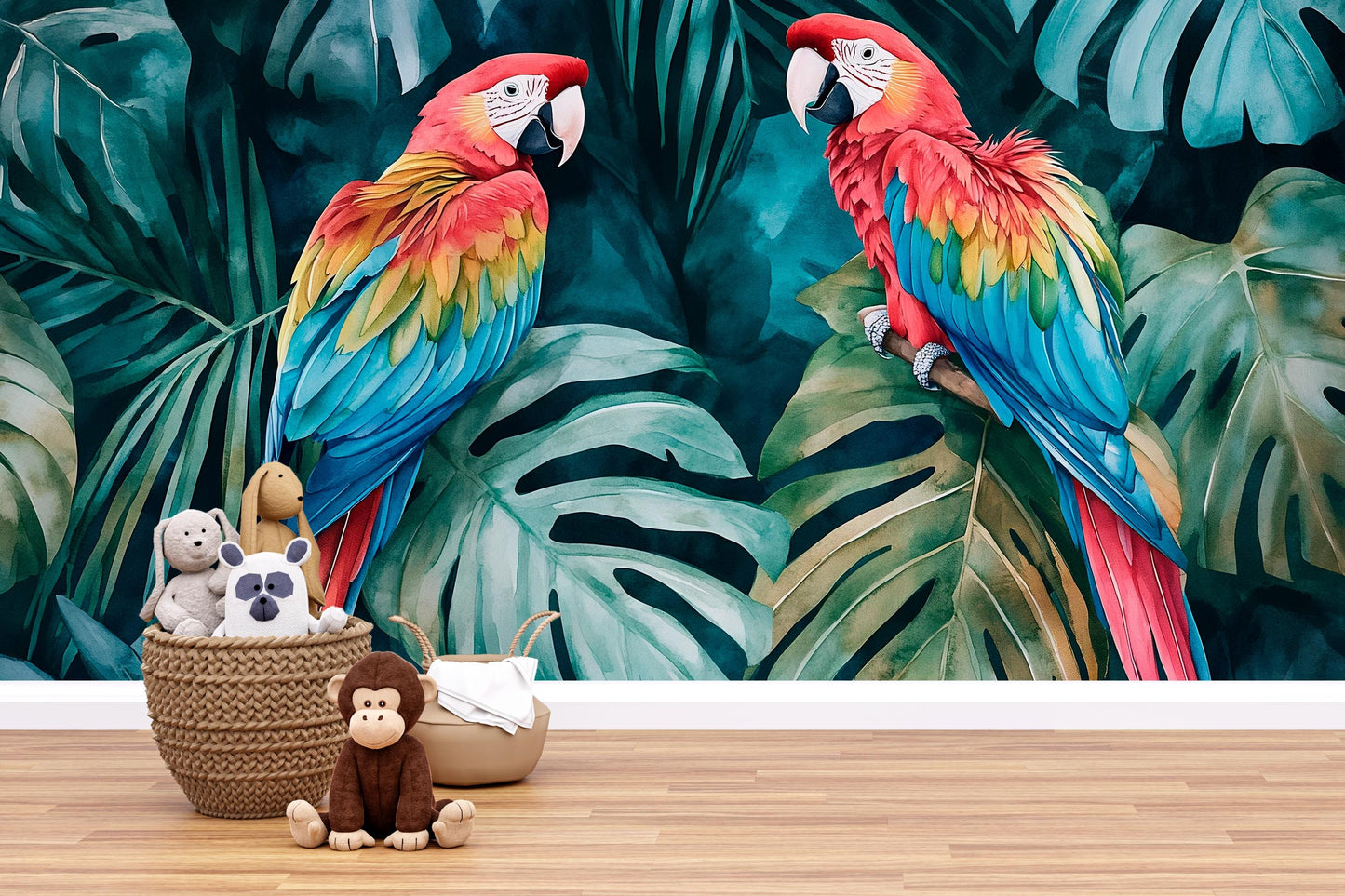 Tropical Parrot Wall Mural – Colorful Jungle Bird Wallpaper Vn963