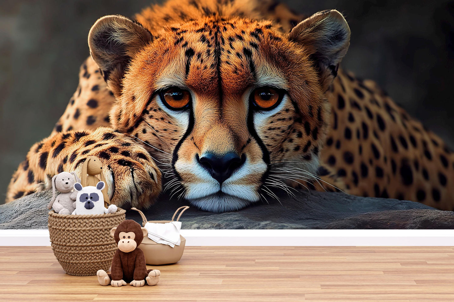 Cheetah Wall Mural – Realistic Big Cat Wildlife Wallpaper for Nursery or Bedroom Vn779