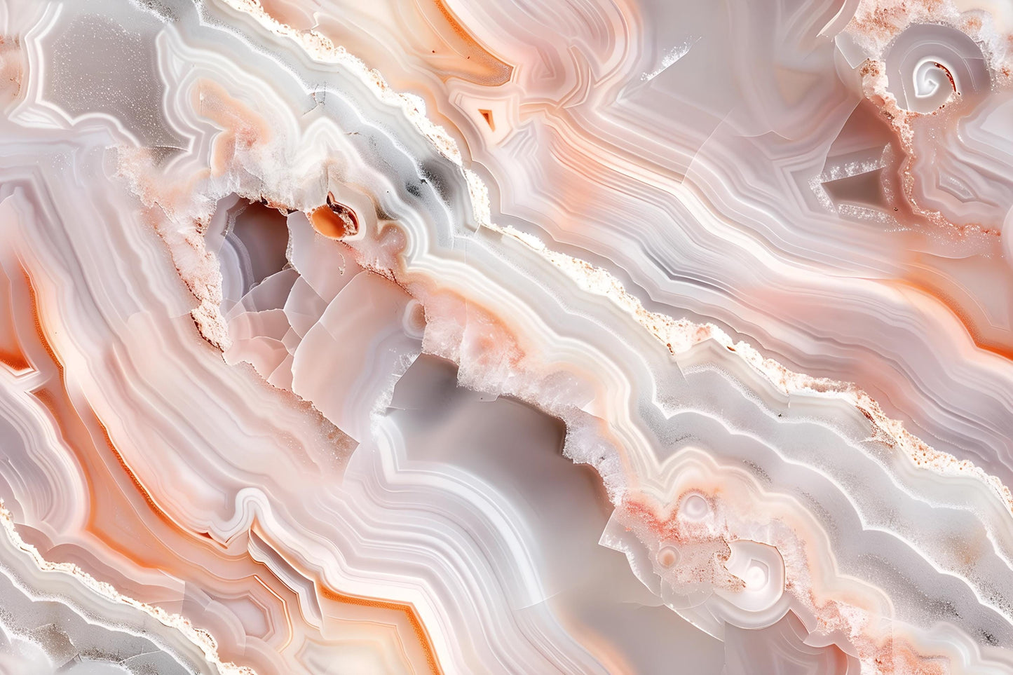 Peach Agate Wall Mural – Crystal Stone Pattern Wallpaper in Grey & Coral Tones Vn1091