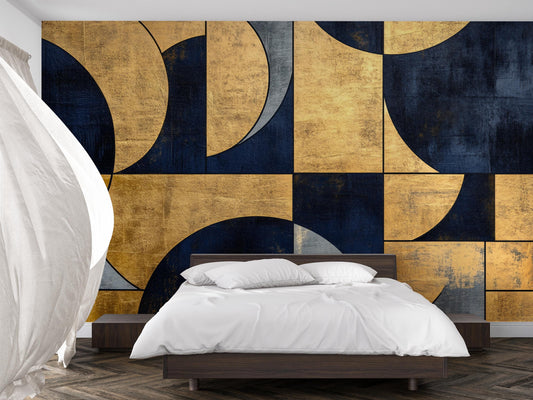 Navy Gold Geometric Wall Mural – Modern Art Deco Wallpaper Vn962